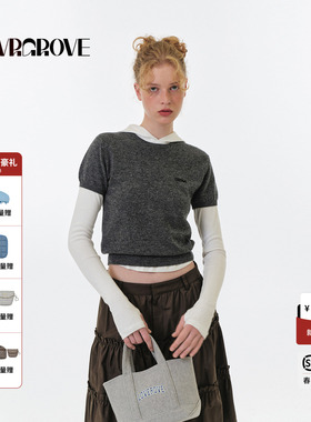 GROVE官方旗舰店2025FW秋季款圆领短袖针织衫女款 GF5KN07J