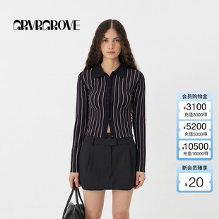 条纹针织开衫 明星同款 女GS5KN13C 新款 GROVE官方旗舰店2025PS春季