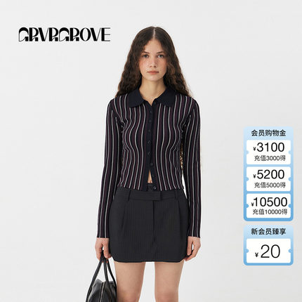 GROVE官方旗舰店2025PS春季新款明星同款条纹针织开衫女GS5KN13C