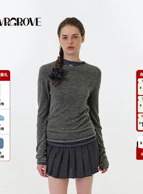 GROVE官方旗舰店2025FW秋季新款圆领长袖针织打底衫女 GF5KN04J