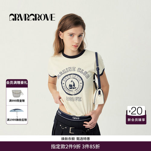 GRVR GROVE官方旗舰店SS春夏款女士撞色帆船短袖t恤GS5TS16M