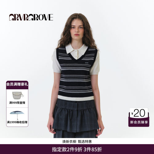 GRVR GROVE官方旗舰店FW秋季款假两件撞色毛织短袖韩系 GF5KN09C