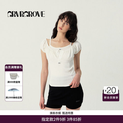 GRVR GROVE官方旗舰店SS春夏款女士公主袖短袖t恤 GS5TS09M