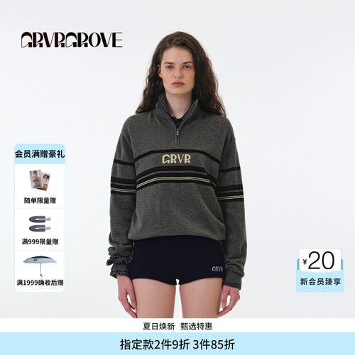 GROVE官方旗舰店2025FW秋季款半拉链长袖针织衫休闲女 GF5KN06C