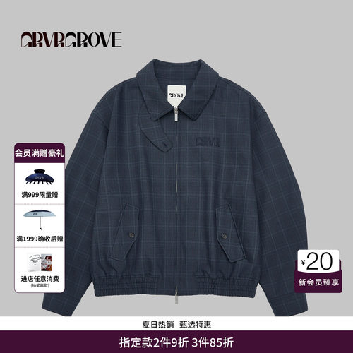 GRVR GROVE官方旗舰店25FW秋季格纹翻领梭织夹克短外套 GF5JP01C