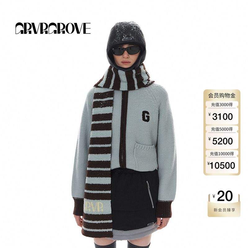 GROVE条纹LOGO毛织围巾