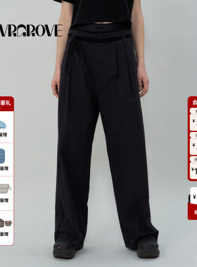 GROVE官方旗舰店2025SS春夏新款女士飘带梭织长裤休闲裤GS5PT25M