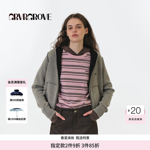 GROVE官方旗舰店 FW秋季款长袖带帽开衫外套拉链 GF5JK02M