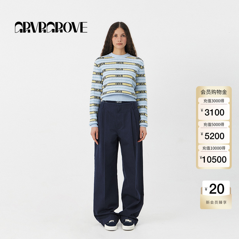 GROVE官方旗舰店2025PS春季新款女士条纹针织套头衫休闲GS5KN09C