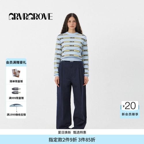 GROVE官方旗舰店PS春季款女士条纹针织套头衫休闲GS5KN09C