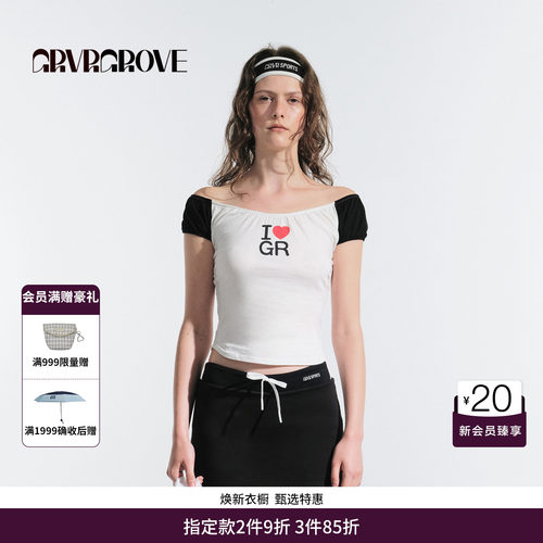 GRVR GROVE官方旗舰店夏季款女爱心短袖t恤韩系大圆领 GM5TS05M