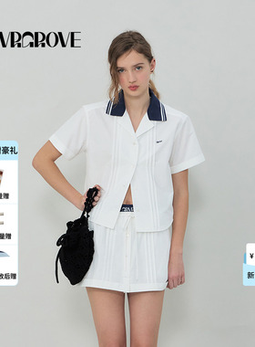 【博主同款】GROVE春夏款女短袖衬衫polo领海军风GR5SH01C