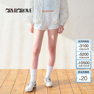 抽绳BM5PT03M 女碎花针织短裤 GROVE官方旗舰店2025BS系列夏季 新款