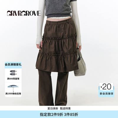 GROVE官方旗舰店 FW秋季款裙裤韩系假两件中长裙女 GF5PT04M
