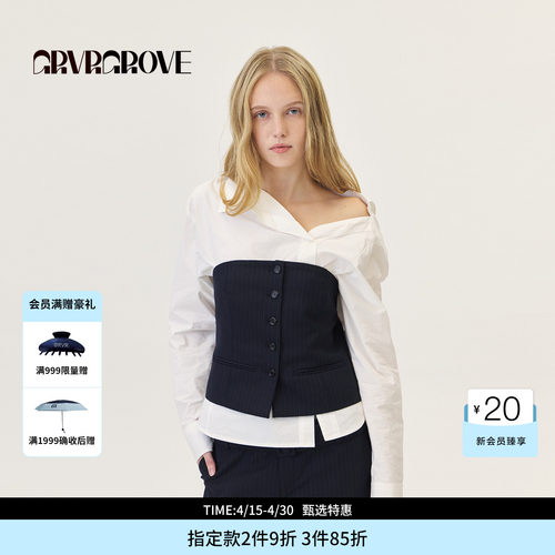 GROVE官方旗舰店2026PS春季新款翻领不规则韩系长袖衬衫GP26SHK04