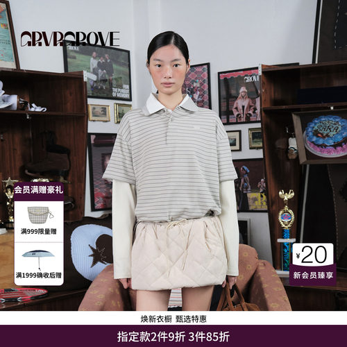 【博主同款】GRVR GROVE官方旗舰店假两件长袖T恤条纹女GCW5TS05