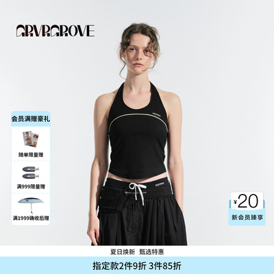GROVE官方旗舰店夏季款挂脖背心纯色百搭上衣 GM5SL05M