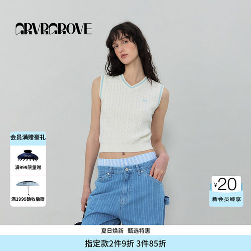 GROVE官方旗舰店SS春夏款女士V领针织衫无袖背心GR5KN03C