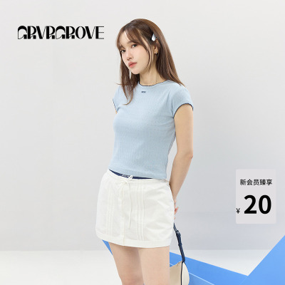 GROVE官方旗舰店2025SS春夏新款女士小半袖圆领短袖t恤GCM5TS05