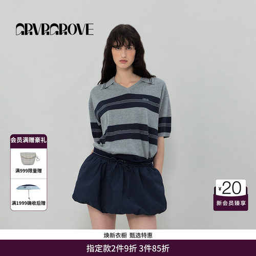 GRVR GROVE官方旗舰店SS春夏款女条纹针织短袖宽松舒适GR5KN02C