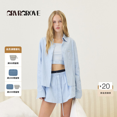 GROVE官方旗舰店2026PS春季新款长袖衬衫韩系条纹 GP26SHC07