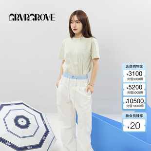 GCM5TS01 T恤 GROVE官方旗舰店女士2025SS春夏新款 条纹圆领短袖