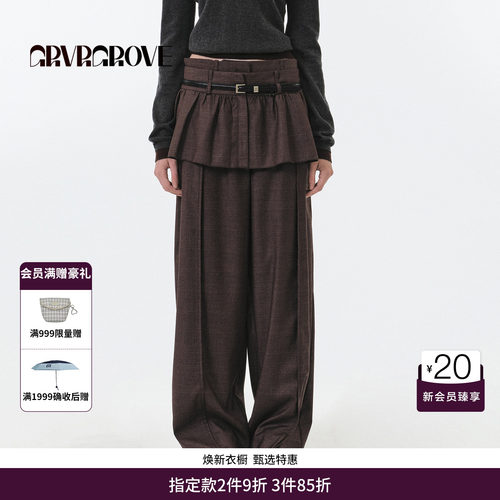 GRVR GROVE官方旗舰店 FW秋季款条纹梭织长裤女款韩直筒GF5PT01C