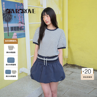 复古撞色t恤BM5TS04M 女条纹短袖 GROVE官方旗舰店BS夏季 款