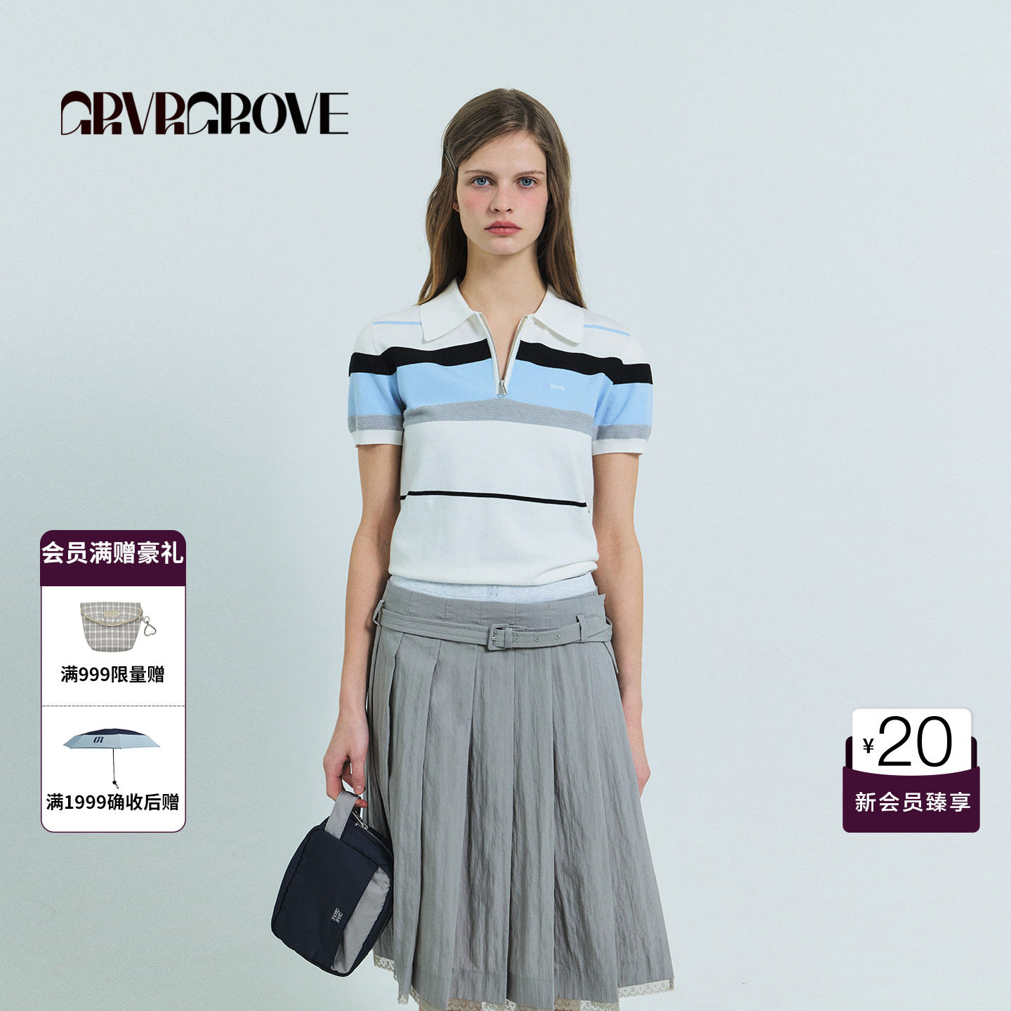 GRVR GROVE官方旗舰店26SS春夏韩系条纹短袖针织polo衫GS26KNC02图片