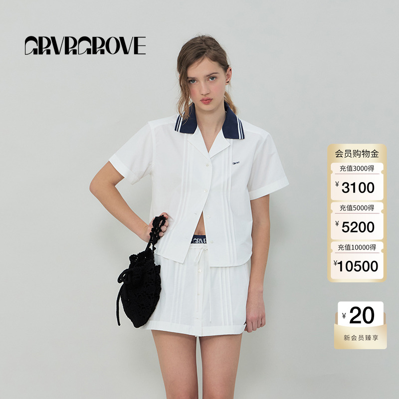 【博主同款】GROVE2025春夏新款女短袖衬衫polo领海军风GR5SH01C