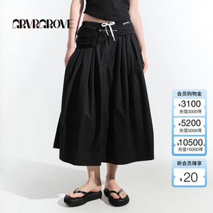 GROVE官方旗舰店2025HS夏日新款 休闲宽松GM5SK04M 梭织长半裙时尚