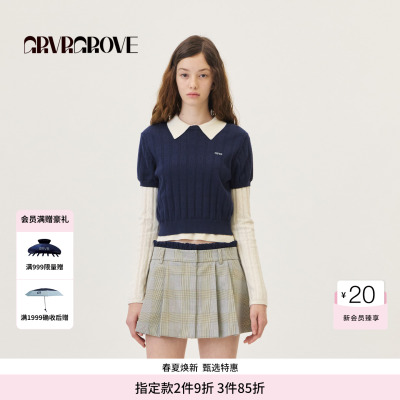 GROVE官方旗舰店2026PS春季新款短袖纯色圆领毛衣叠穿 GP26KNC62
