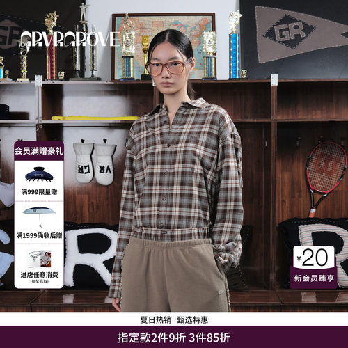 GRVR GROVE官方旗舰店 WT冬季款格纹长袖衬衫韩系女宽松GCW5SH01