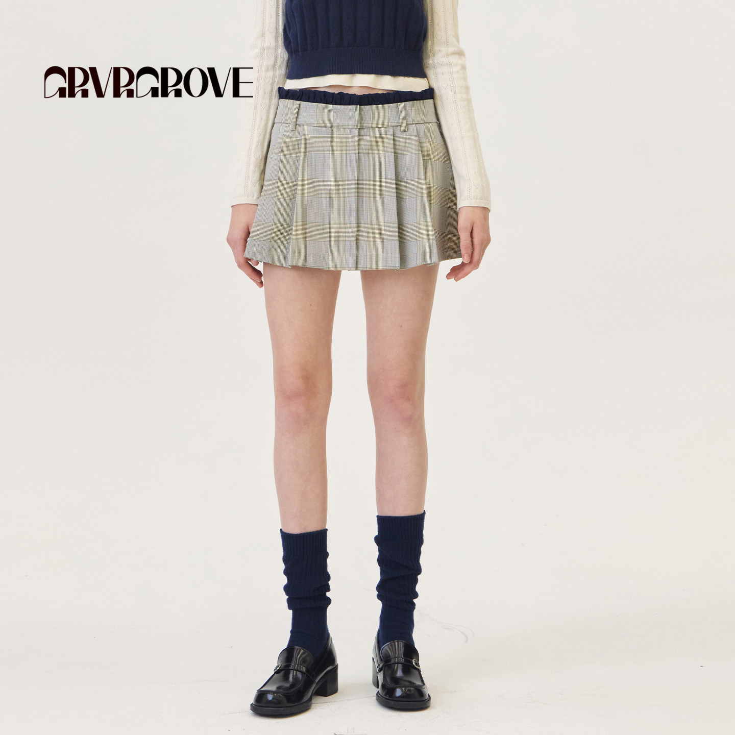 GROVE官方旗舰店2026PS春季新款短裙韩系休闲格纹下装女G