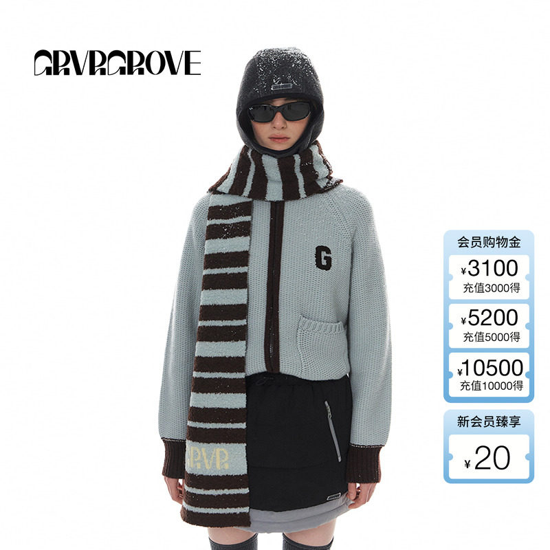 GROVE条纹LOGO毛织围巾