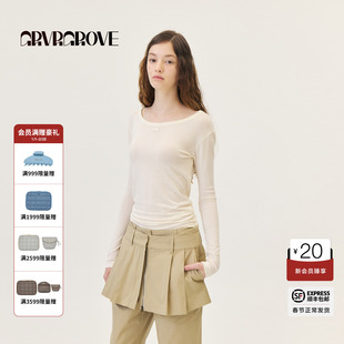 GROVE官方旗舰店2026PS春季新款长袖T恤船型纯色打底衫 GP26TSK03