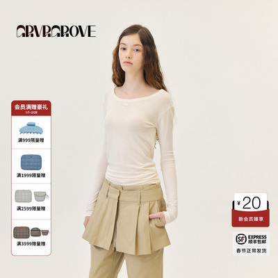 GROVE官方旗舰店2026PS春季新款长袖T恤船型纯色打底衫 GP26TSK03