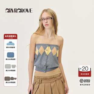 GROVE官方旗舰店 2026PS春季新款抹胸毛织拼色菱形格 GP26KNC21