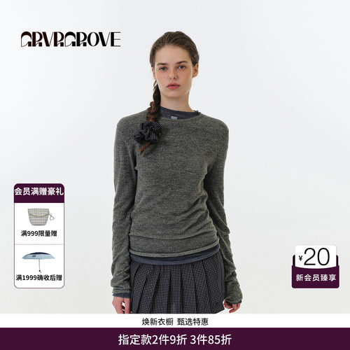 GRVR GROVE官方旗舰店FW秋季款圆领长袖针织打底衫女 GF5KN04J