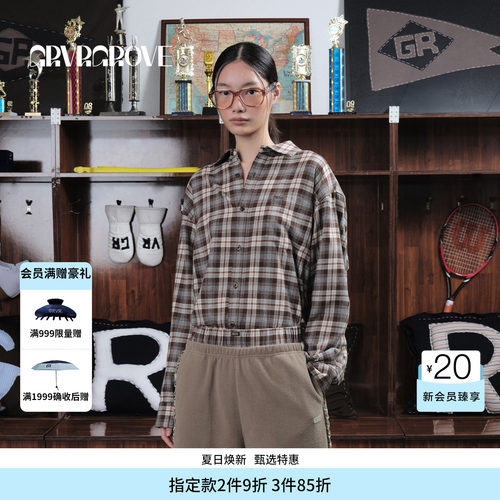 GROVE官方旗舰店 WT冬季款格纹长袖衬衫韩系女宽松GCW5SH01