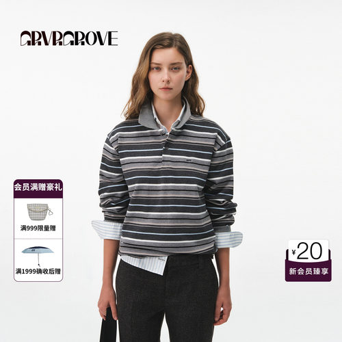 GRVR GROVE官方旗舰店26FW秋季新款长袖POLO衫韩系条纹 GF26TSK08