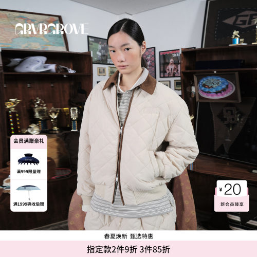 GROVE官方旗舰店 2025WT冬季款格纹棉服外套拉链女 GCW5JP05