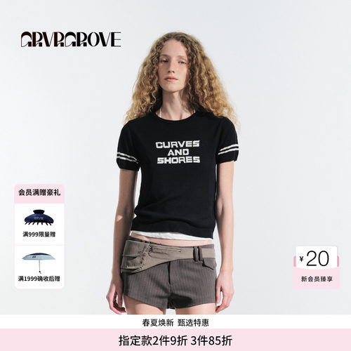 GROVE官方旗舰店HS夏日款女士字母短袖针织衫 GM5KN04M