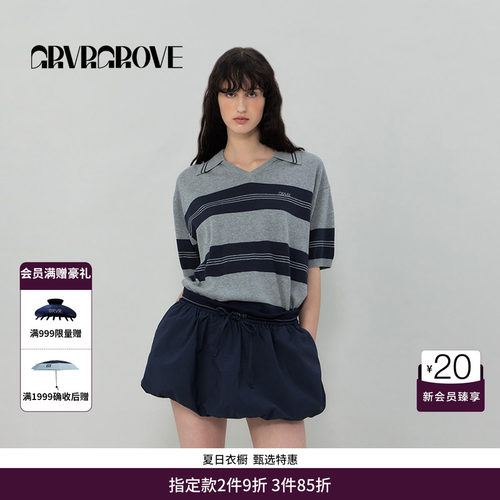GRVR GROVE官方旗舰店SS春夏款女条纹针织短袖宽松舒适GR5KN02C