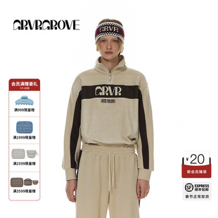 GROVE官方旗舰店冬季款立领撞色套头卫衣女宽松字母Logo