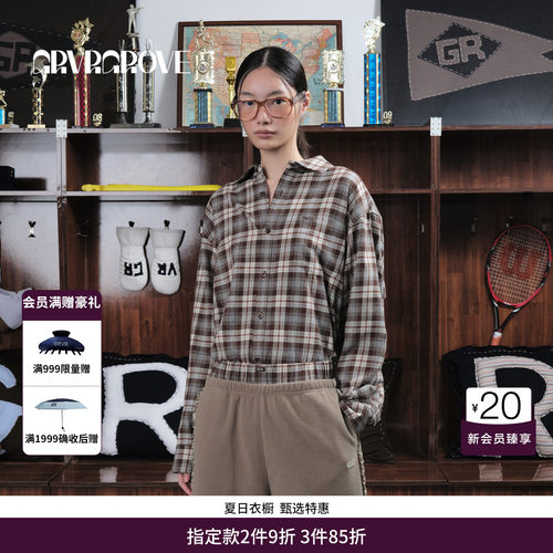 GRVR GROVE官方旗舰店 WT冬季款格纹长袖衬衫韩系女宽松GCW5SH01