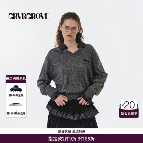 【明星同款】GRVR GROVE官方旗舰店假两件毛织长袖翻领 GF5KN01C