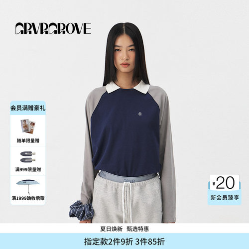 GROVE官方旗舰店女士PS春季款明星同款翻领长袖T恤GS5TS15M