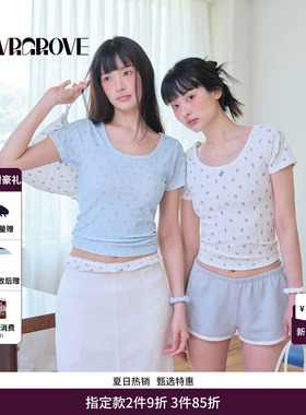 GRVR GROVE官方旗舰店BS夏季款女碎花短袖圆领韩系t恤BM5TS02M