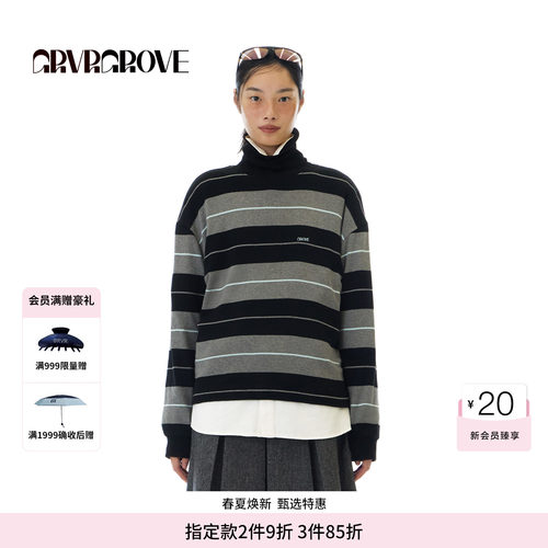 GROVE官方旗舰店 WT冬季款长袖T恤撞色套头打底衫 GCW5TS04